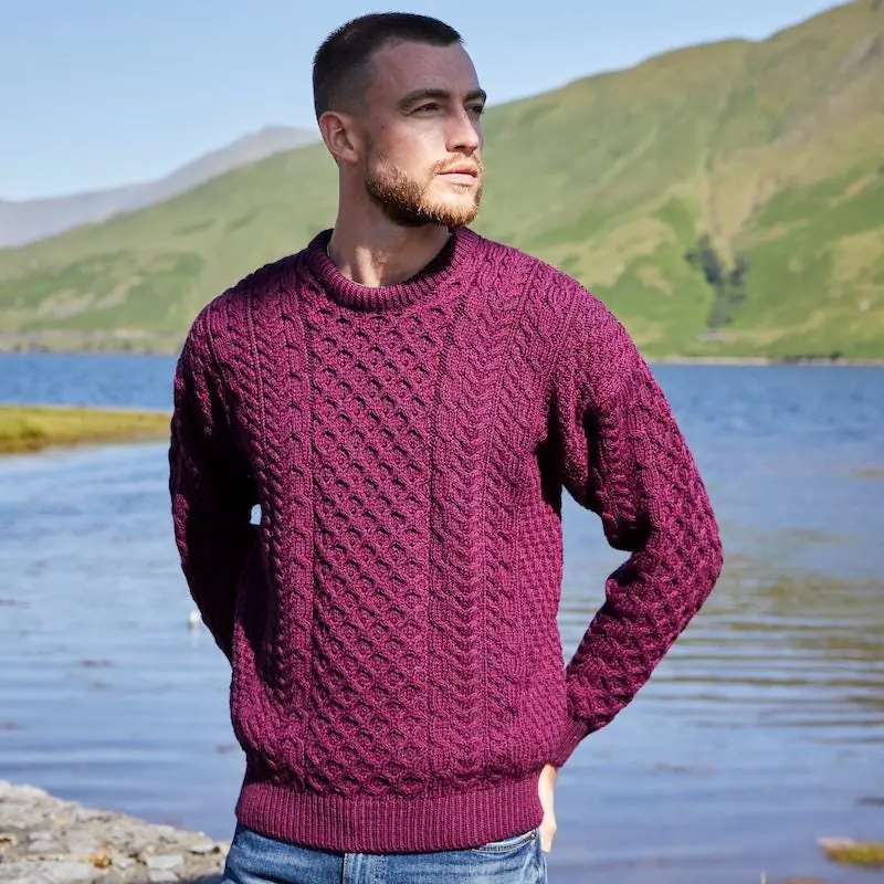 Men's Merino Wool Aran Sweater: Traditional Irish Fisherman Knit